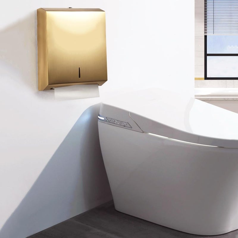 TOBEFORT Comercial Paper Towel Dispenser Wall Mount, Brushed Gold Stainless Steel Hand Towel Dispenser with Lock, Large Capacity 400 Trifold/C Fold Paper Towel Holder for Bathroom Kitchen Office Public Places - Image 5